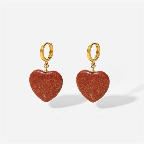 Gold and Red Heart Earrings - Picture 6 of 9